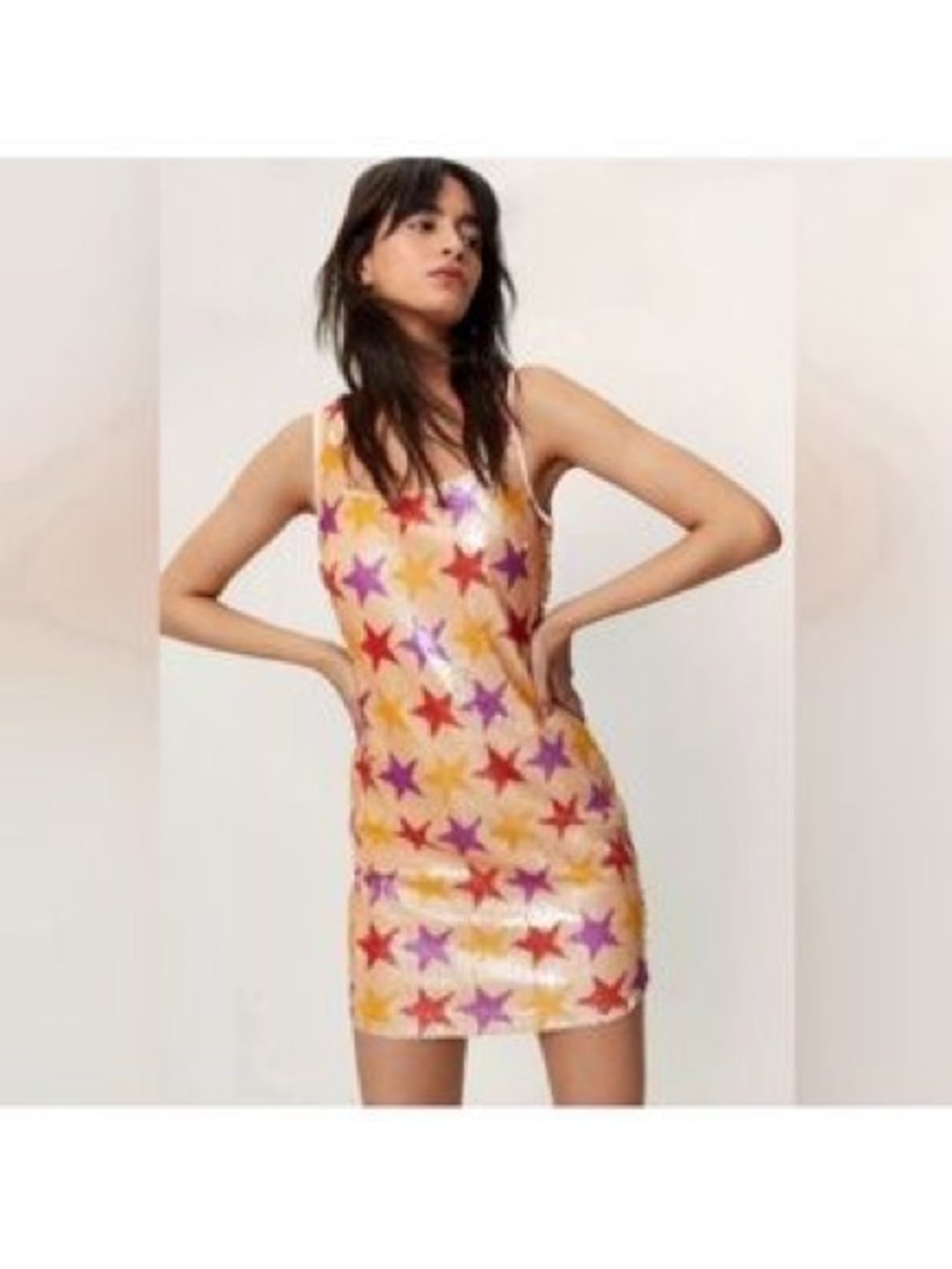 Nasty Gal Sequin Star Mini Dress in Yellow with Multicolor Stars - Picture 3 of 4